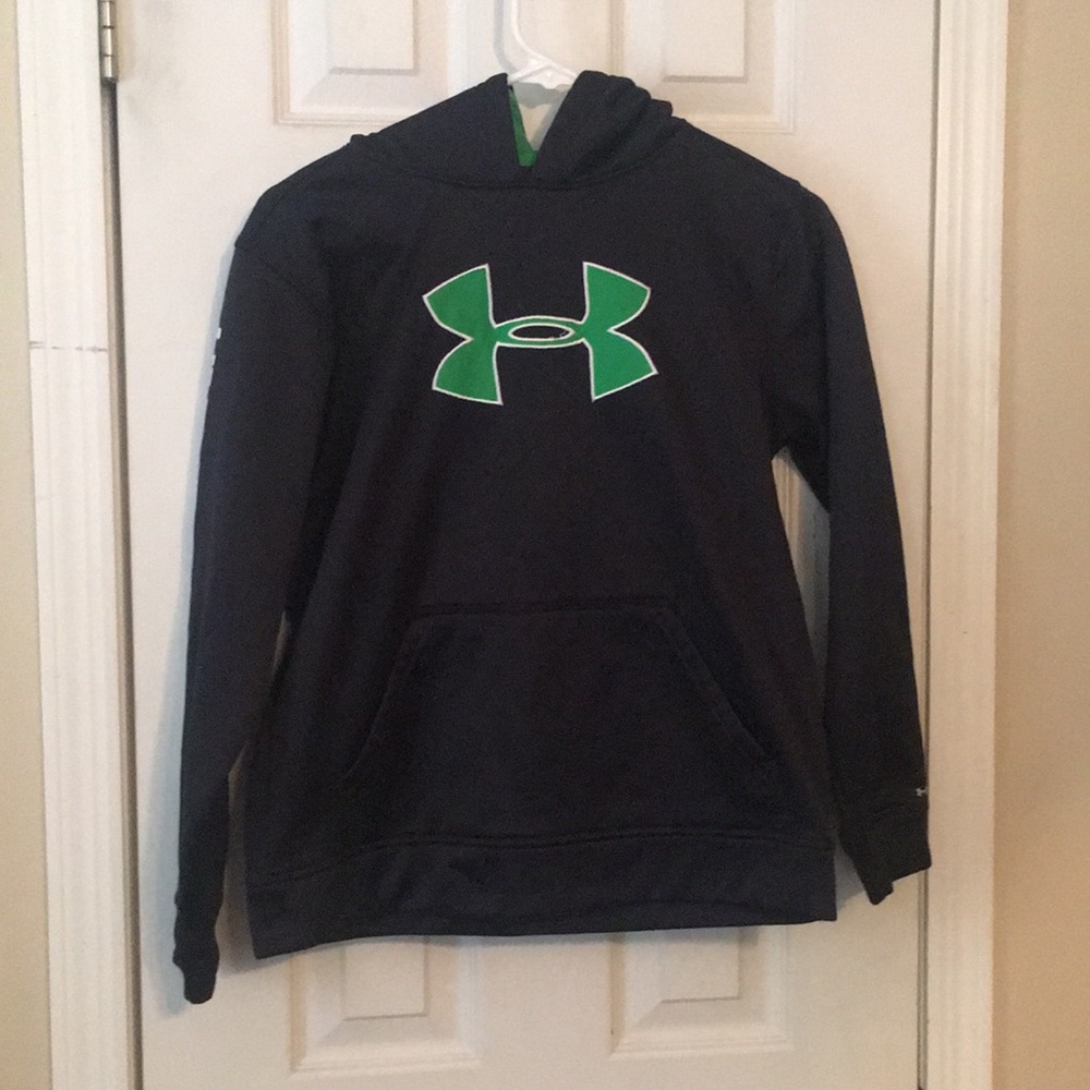 Boys UA size large black and green hoodie